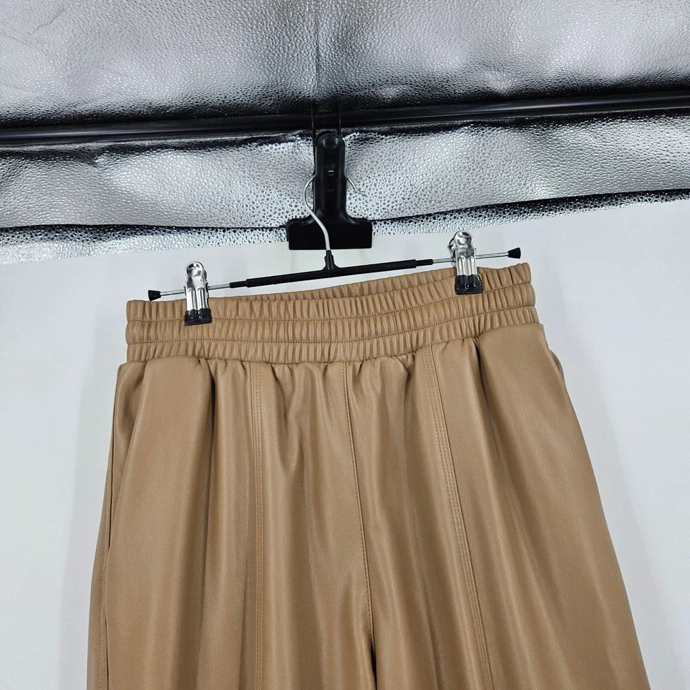 Alo Yoga Faux Leather Power Hour Jogger Pants Camel Tan High Waist Tapered Leg S